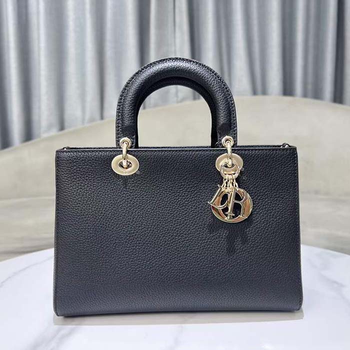Dior Women CD Medium Lady D-Sire My ABCDior Bag Black Bull Leather