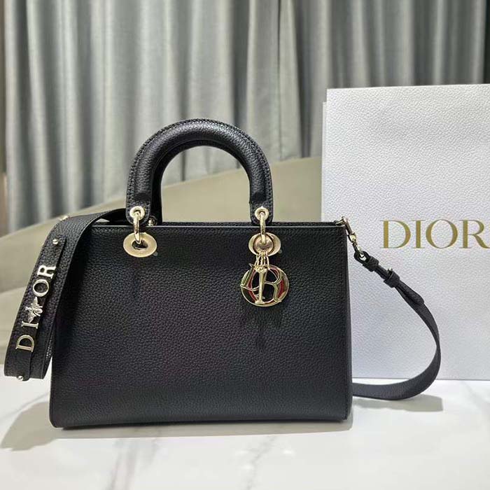 Dior Women CD Medium Lady D-Sire My ABCDior Bag Black Bull Leather