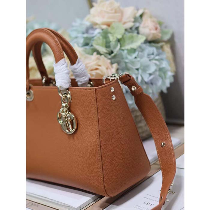 Dior Women CD Medium Lady D-Sire My ABCDior Bag Dark Brandy Bull Leather