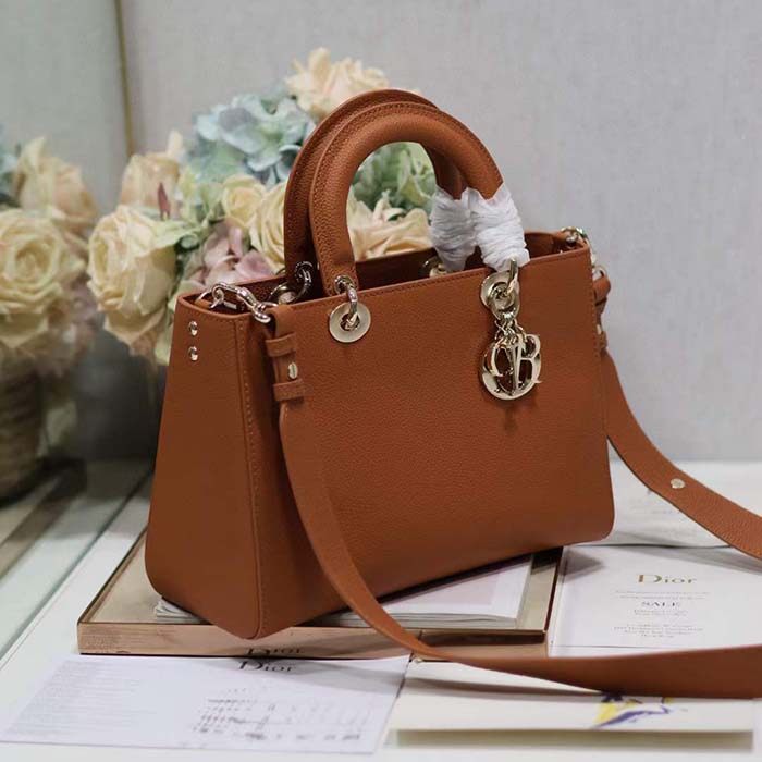 Dior Women CD Medium Lady D-Sire My ABCDior Bag Dark Brandy Bull Leather