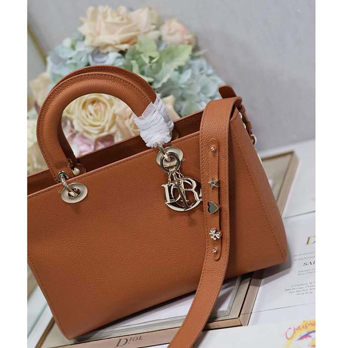 Dior Women CD Medium Lady D-Sire My ABCDior Bag Dark Brandy Bull Leather