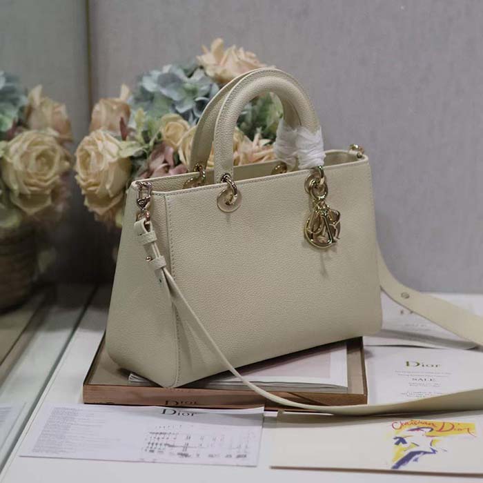 Dior Women CD Medium Lady D-Sire My ABCDior Bag Powder Beige Bull Leather