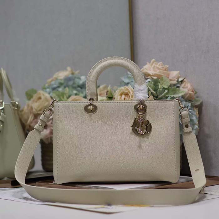 Dior Women CD Medium Lady D-Sire My ABCDior Bag Powder Beige Bull Leather