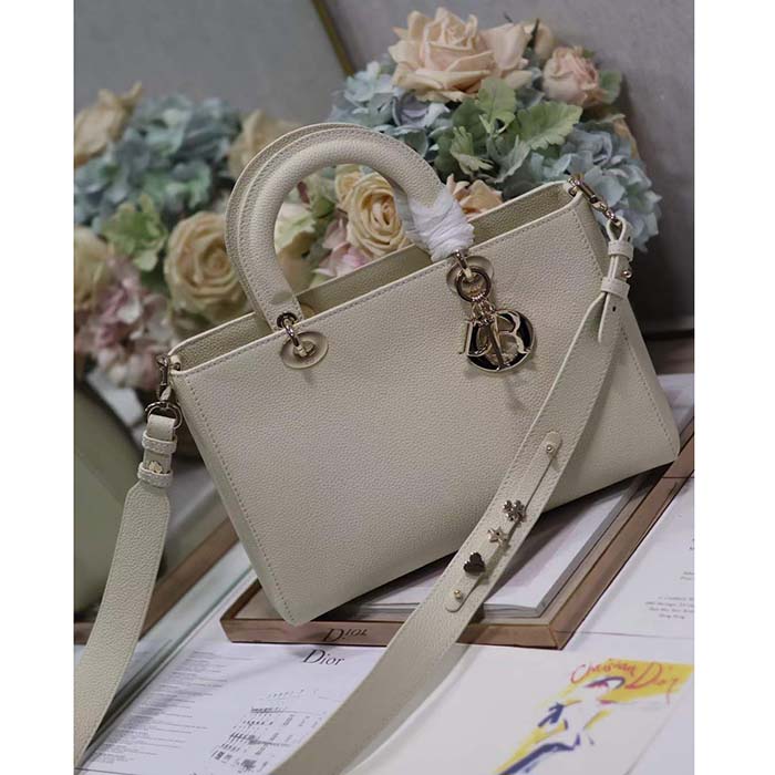 Dior Women CD Medium Lady D-Sire My ABCDior Bag Powder Beige Bull Leather