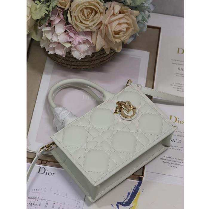 Dior Women CD Mini Dior Book Tote Latte Macrocannage Calfskin