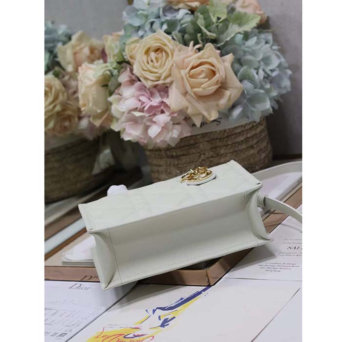 Dior Women CD Mini Dior Book Tote Latte Macrocannage Calfskin