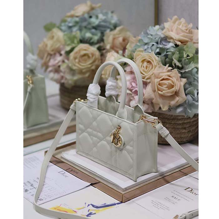 Dior Women CD Mini Dior Book Tote Latte Macrocannage Calfskin