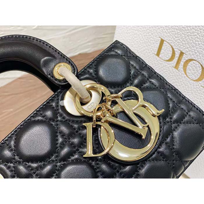 Dior Women CD Small Lady D-Joy Bag Black Cannage Lambskin