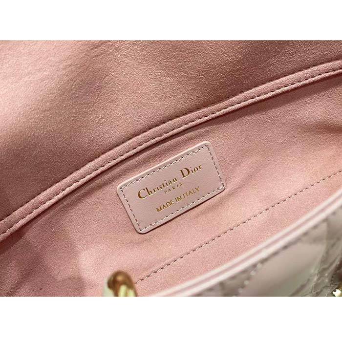 Dior Women CD Small Lady D-Joy Bag Melocoton Pink Glossy Iridescent Cannage Calfskin