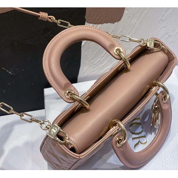Dior Women CD Small Lady D-Joy Bag Powder Pink Cannage Lambskin