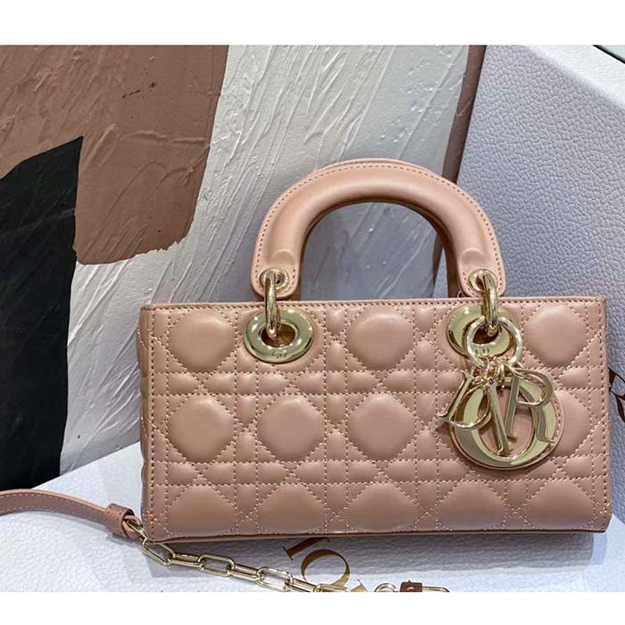 Dior Women CD Small Lady D-Joy Bag Powder Pink Cannage Lambskin