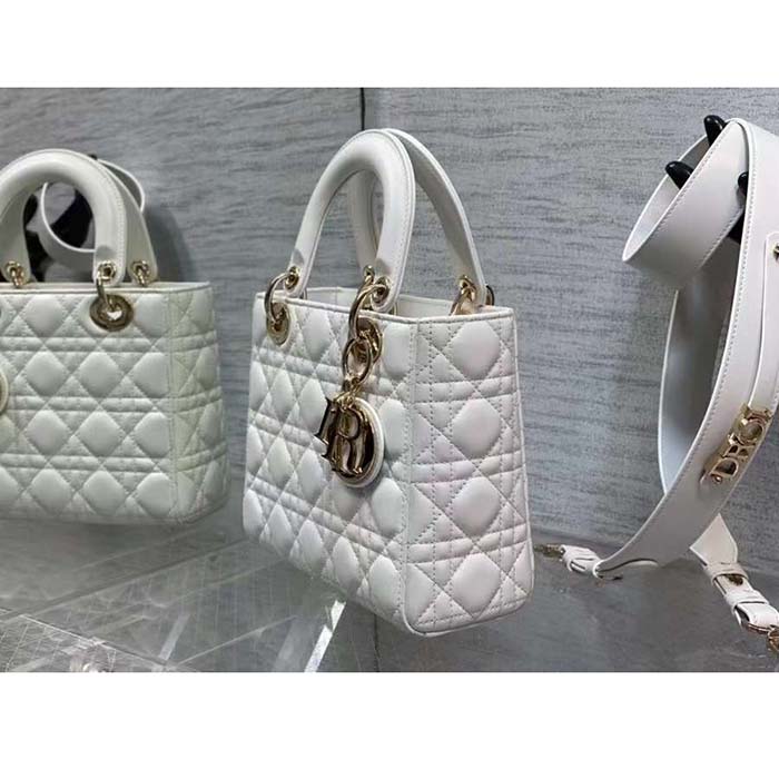 Dior Women CD Small Lady Dior Bag Latte Grained Cannage Calfskin