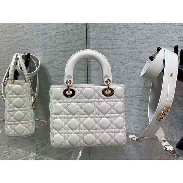 Dior Women CD Small Lady Dior Bag Latte Grained Cannage Calfskin