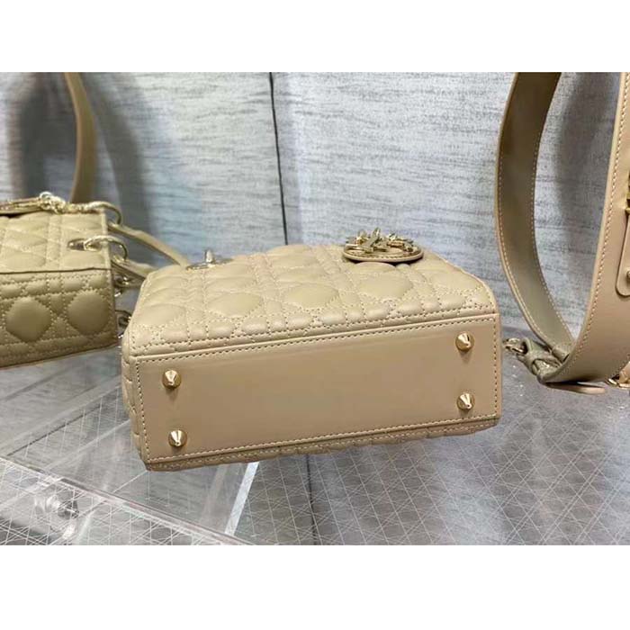 Dior Women CD Small Lady Dior My ABCDior Bag Sand Cannage Lambskin