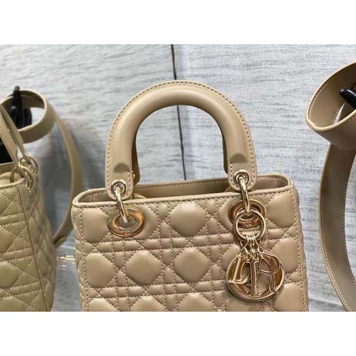 Dior Women CD Small Lady Dior My ABCDior Bag Sand Cannage Lambskin