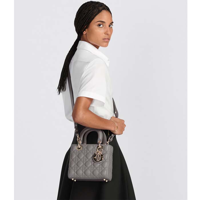 Dior Women CD Small Lady Dior My ABCDior Bag Steel Gray Cannage Lambskin