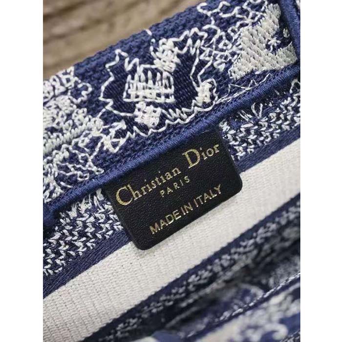 Dior Women Mini Dior Book Tote Strap Blue Toile De Jouy Reverse Embroidery