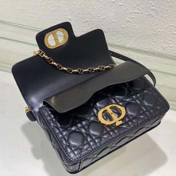 Dior Women Mini Dior Jolie Top Handle Bag Black Cannage Calfskin