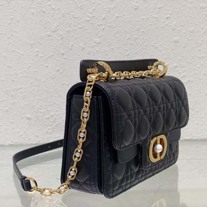 Dior Women Mini Dior Jolie Top Handle Bag Black Cannage Calfskin