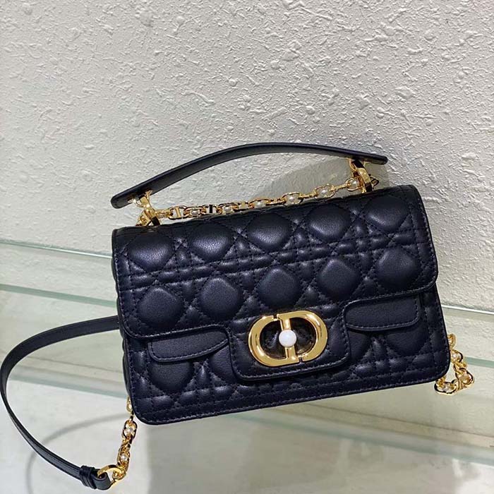 Dior Women Mini Dior Jolie Top Handle Bag Black Cannage Calfskin