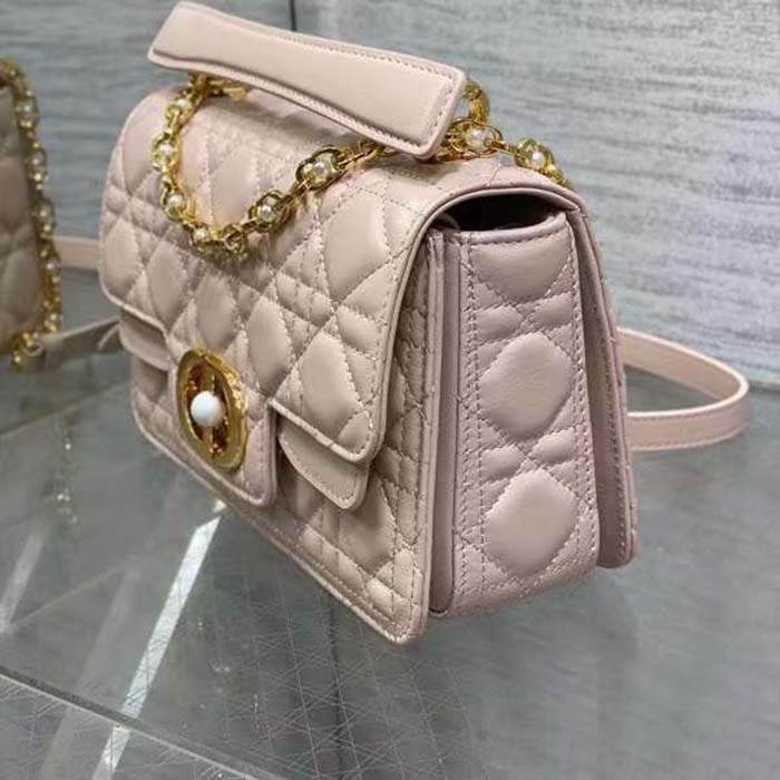 Dior Women Mini Dior Jolie Top Handle Bag Powder Pink Cannage Calfskin