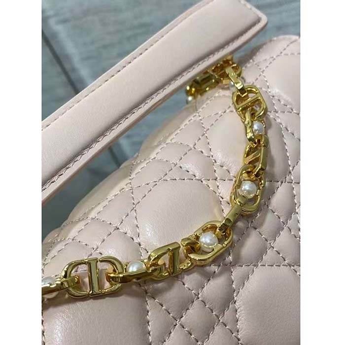 Dior Women Mini Dior Jolie Top Handle Bag Powder Pink Cannage Calfskin