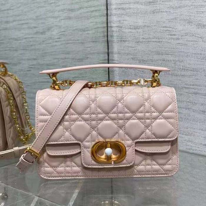 Dior Women Mini Dior Jolie Top Handle Bag Powder Pink Cannage Calfskin