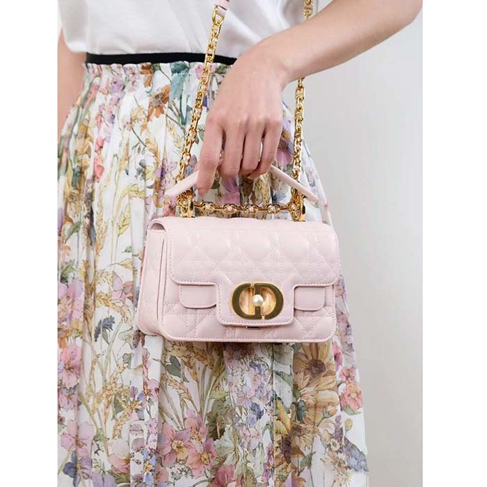 Dior Women Mini Dior Jolie Top Handle Bag Powder Pink Cannage Calfskin