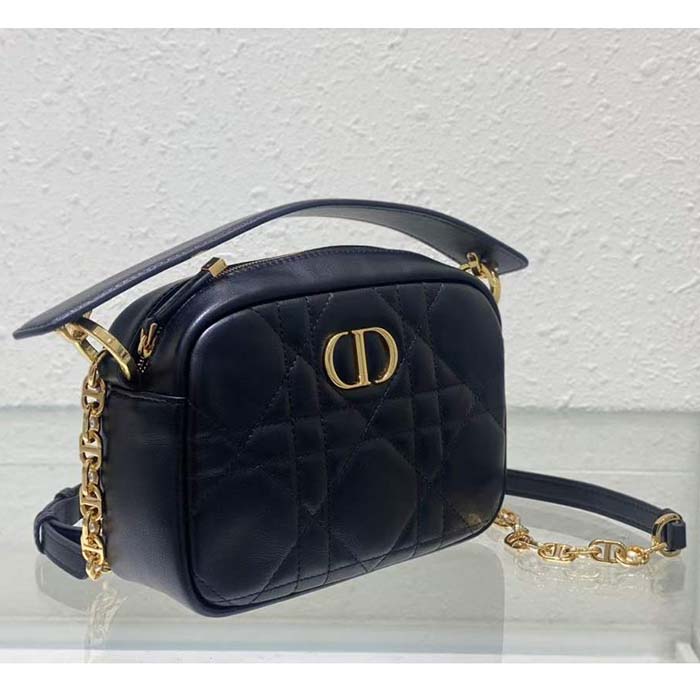 Dior Women Small Dior Caro Top Handle Camera Bag Black Macrocannage Calfskin