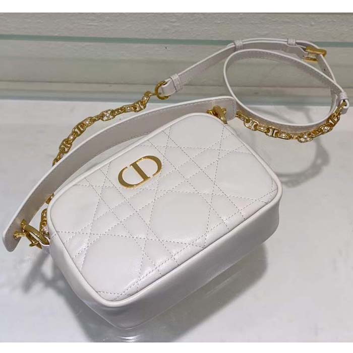Dior Women Small Dior Caro Top Handle Camera Bag Latte Macrocannage Calfskin