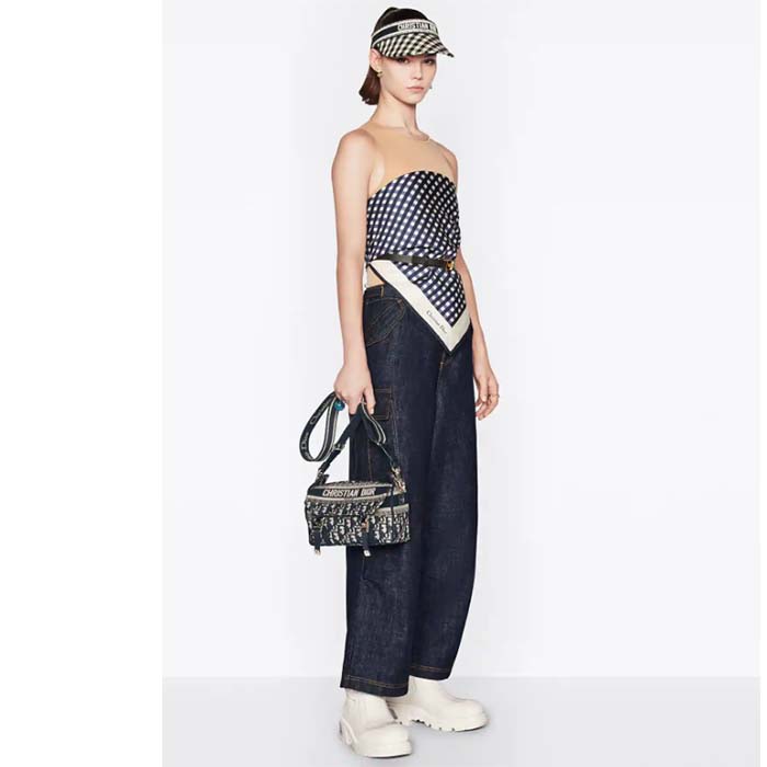 Dior Unisex Small Diorcamp Bag Blue Dior Oblique Embroidery