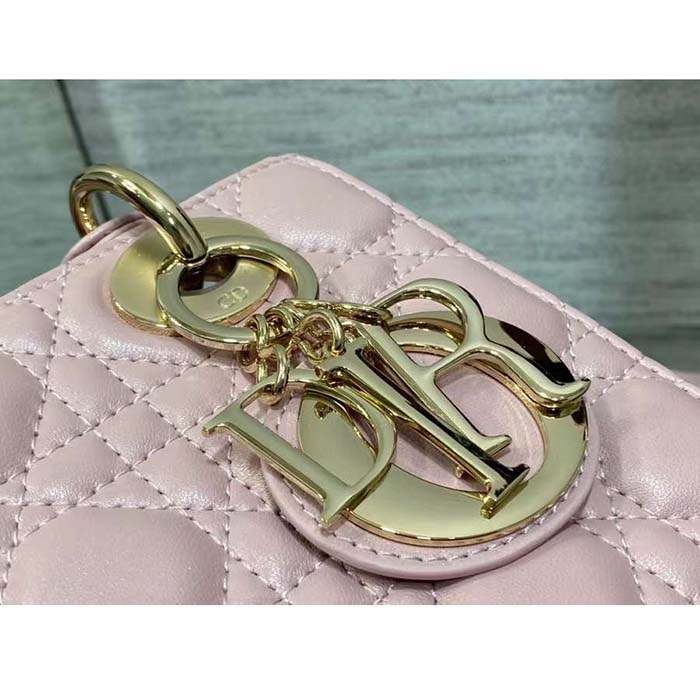 Dior Women Small Lady Dior Bag Melocoton Pink Pearlescent Cannage Lambskin