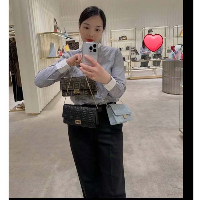 Fendi Women FF Wallet On Chain Baguette Black Nappa Leather Wallet