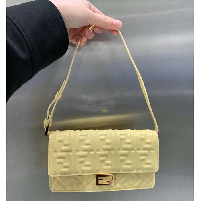 Fendi Women FF Wallet On Chain Baguette Yellow Nappa Leather Wallet