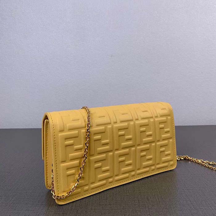 Fendi Women FF Wallet On Chain Baguette Yellow Nappa Leather Wallet