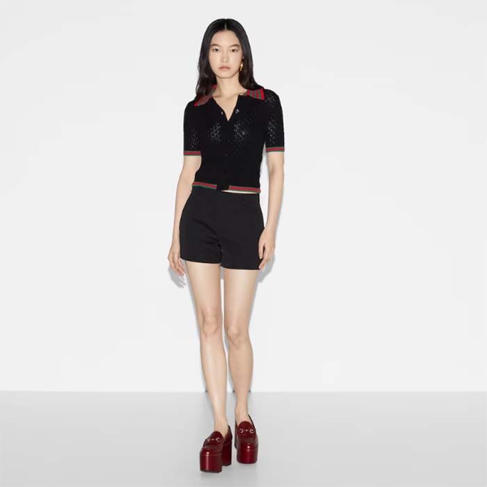 G*u*i gg women cotton lace polo web t-shirt black short sleeves