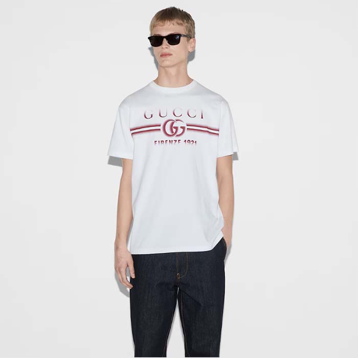 G*u*i men gg cotton jersey t-shirt G*u*i print red white crewneck short sleeves