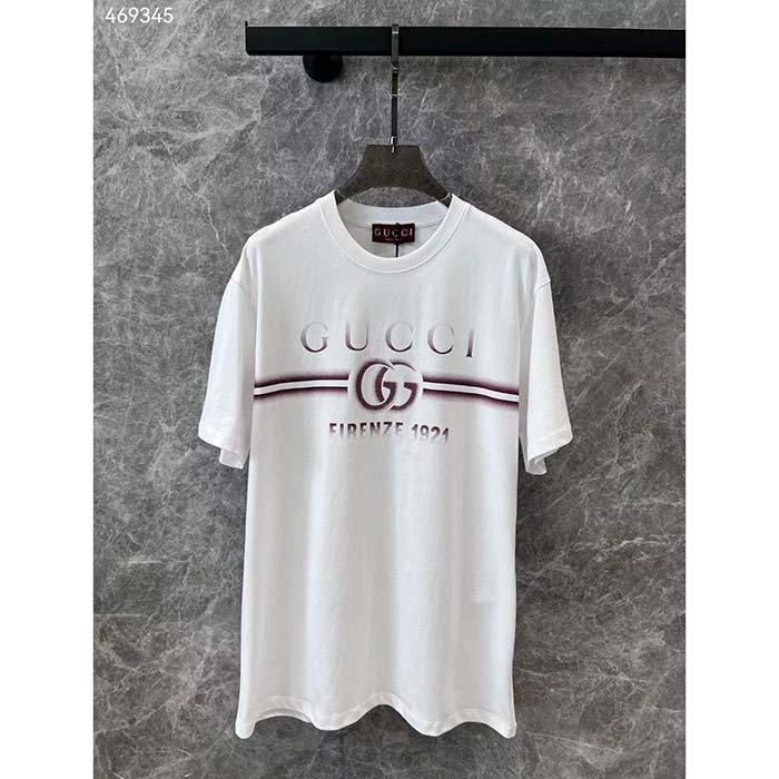 G*u*i men gg cotton jersey t-shirt G*u*i print red white crewneck short sleeves