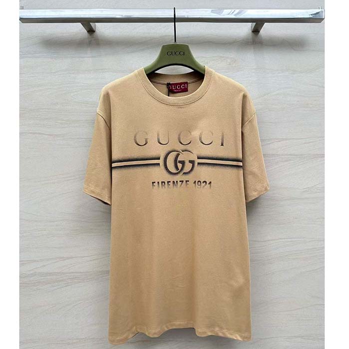 G*u*i men gg cotton jersey t-shirt print beige crewneck short sleeves