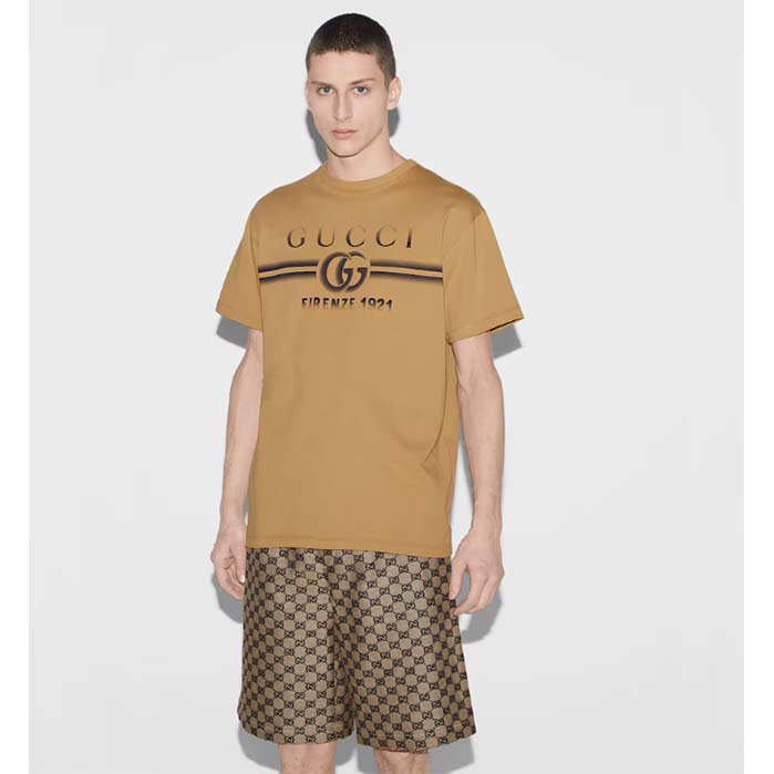 G*u*i men gg cotton jersey t-shirt print beige crewneck short sleeves