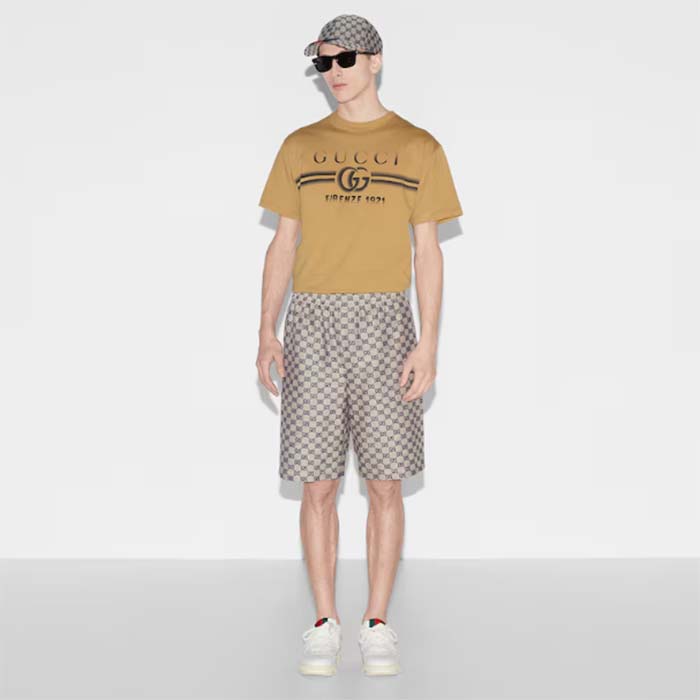 G*u*i men gg cotton jersey t-shirt print beige crewneck short sleeves