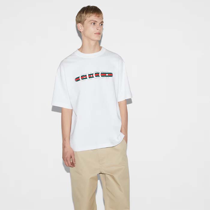 G*u*i men gg cotton jersey t-shirt print white crewneck short sleeves oversize fit
