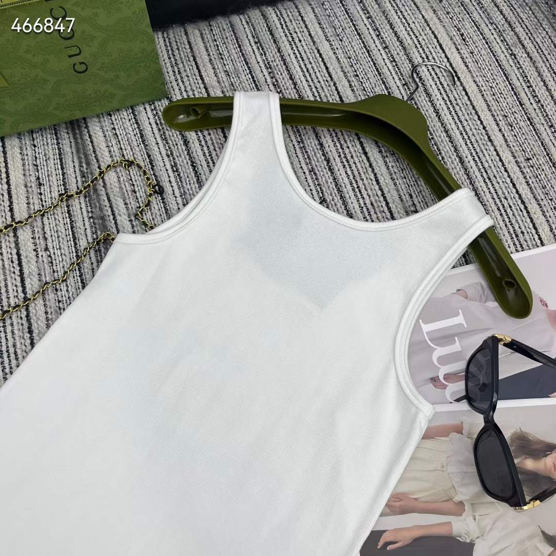 G*u*i men gg rib cotton tank top G*u*i print white scoop neck sleeveless