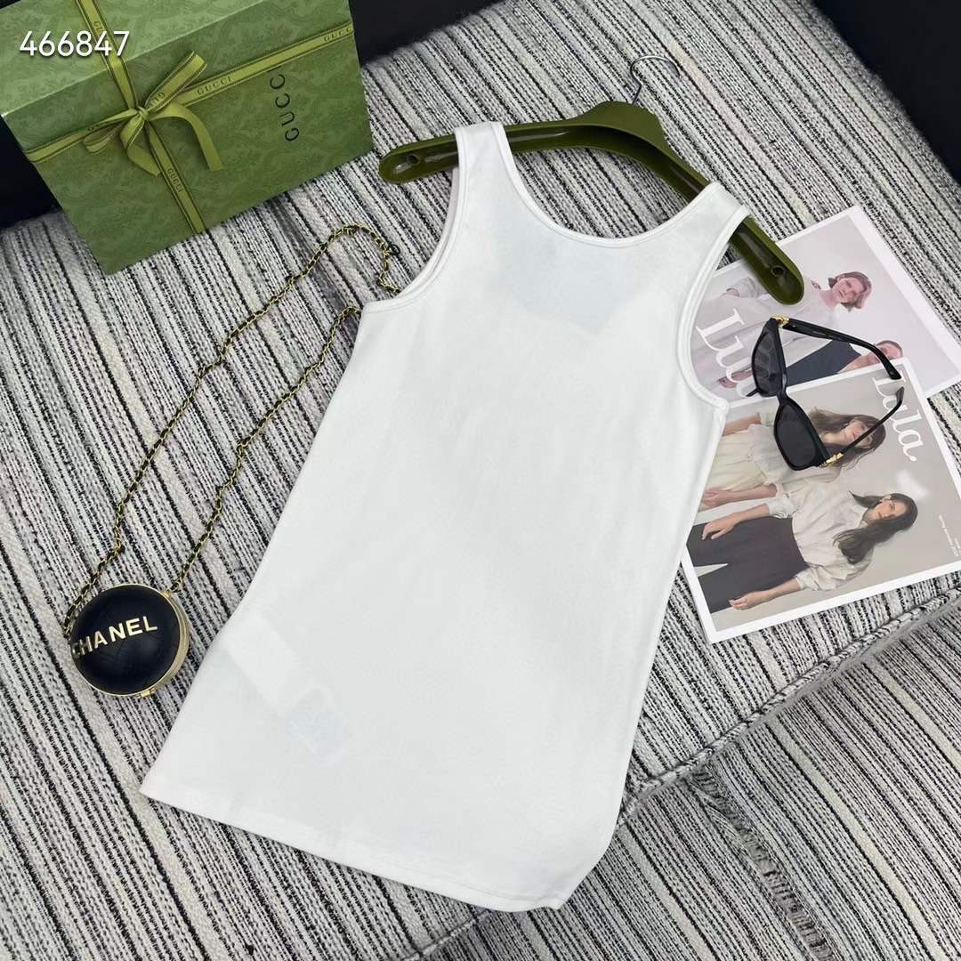 G*u*i men gg rib cotton tank top G*u*i print white scoop neck sleeveless