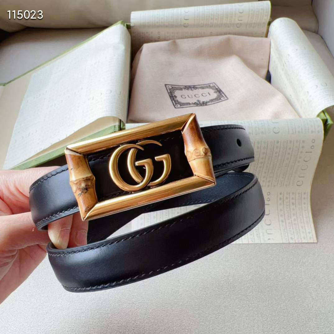 G*u*i unisex gg belt double g buckle bamboo black leather 1.8 cm width