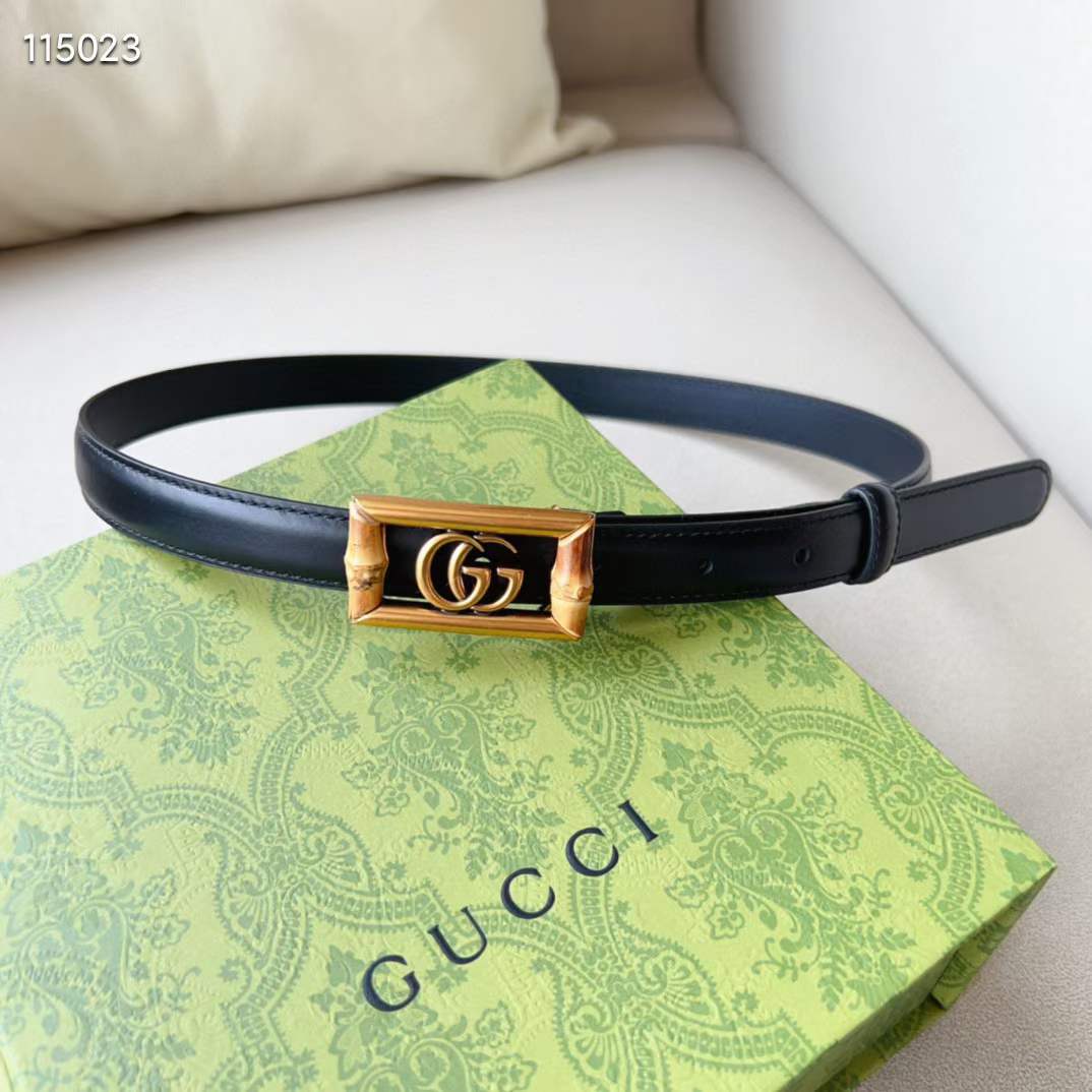 G*u*i unisex gg belt double g buckle bamboo black leather 1.8 cm width