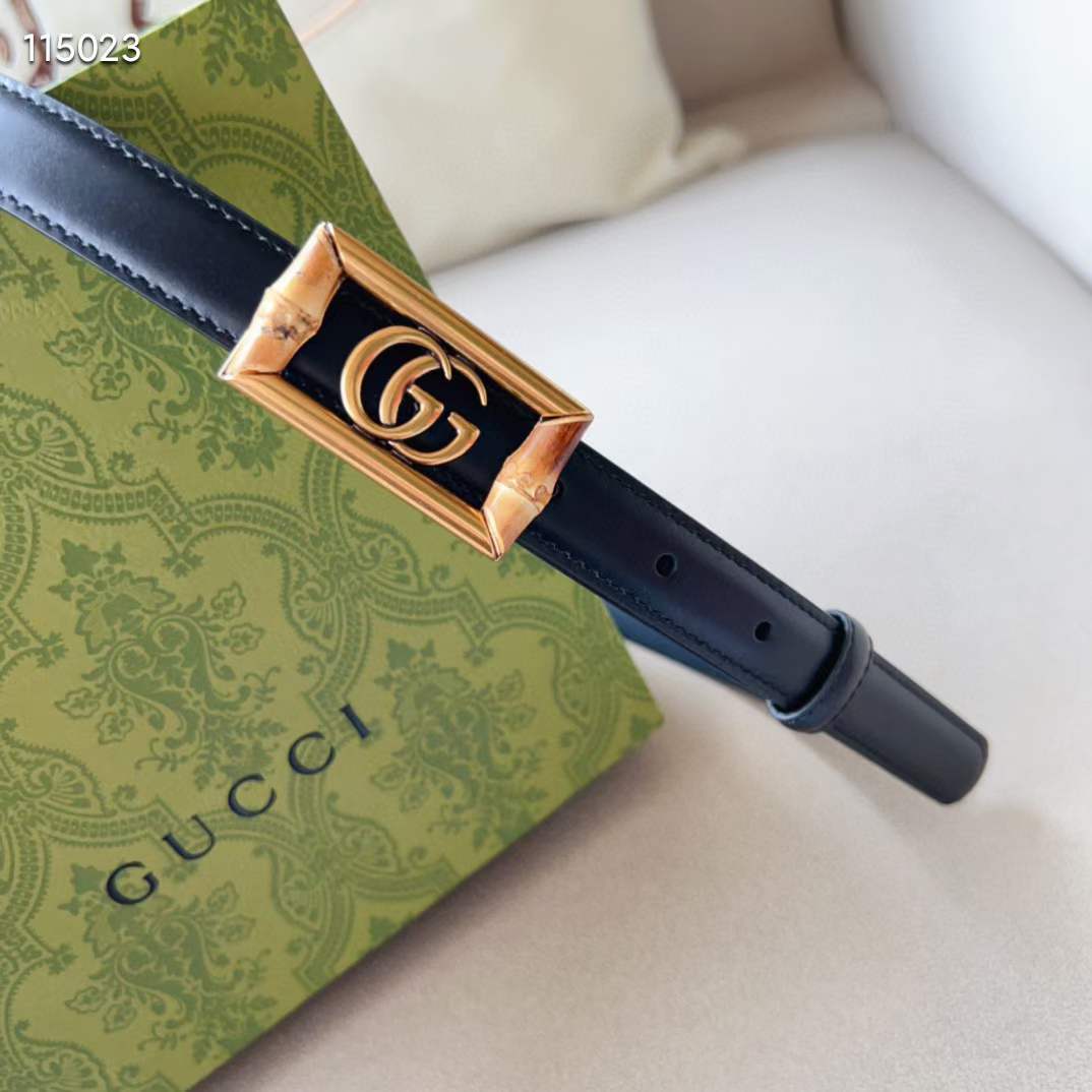 G*u*i unisex gg belt double g buckle bamboo black leather 1.8 cm width
