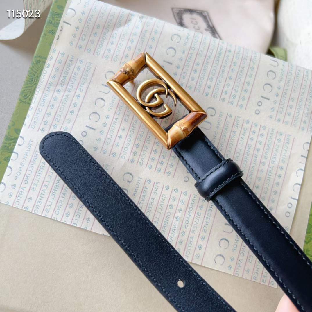G*u*i unisex gg belt double g buckle bamboo black leather 1.8 cm width