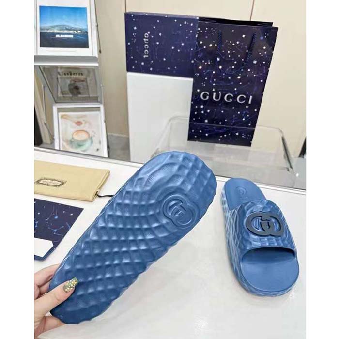 G*u*i unisex gg interlocking g slide sandal light blue textured rubber