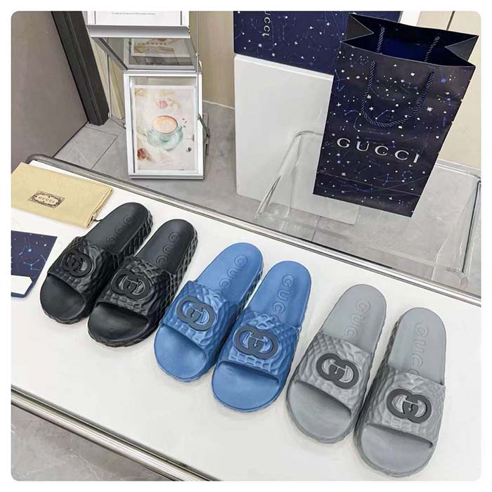 G*u*i unisex gg interlocking g slide sandal light blue textured rubber